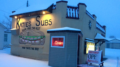 Katie's Subs outdoors in the snow