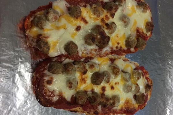 2 sausage French bread pizzas